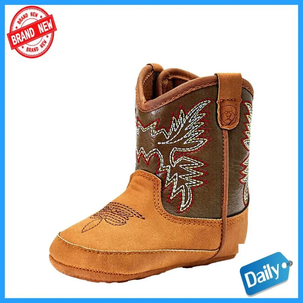 Infant Western Boots Pull-On Hook Eye Closure Suede Rubber Sole
